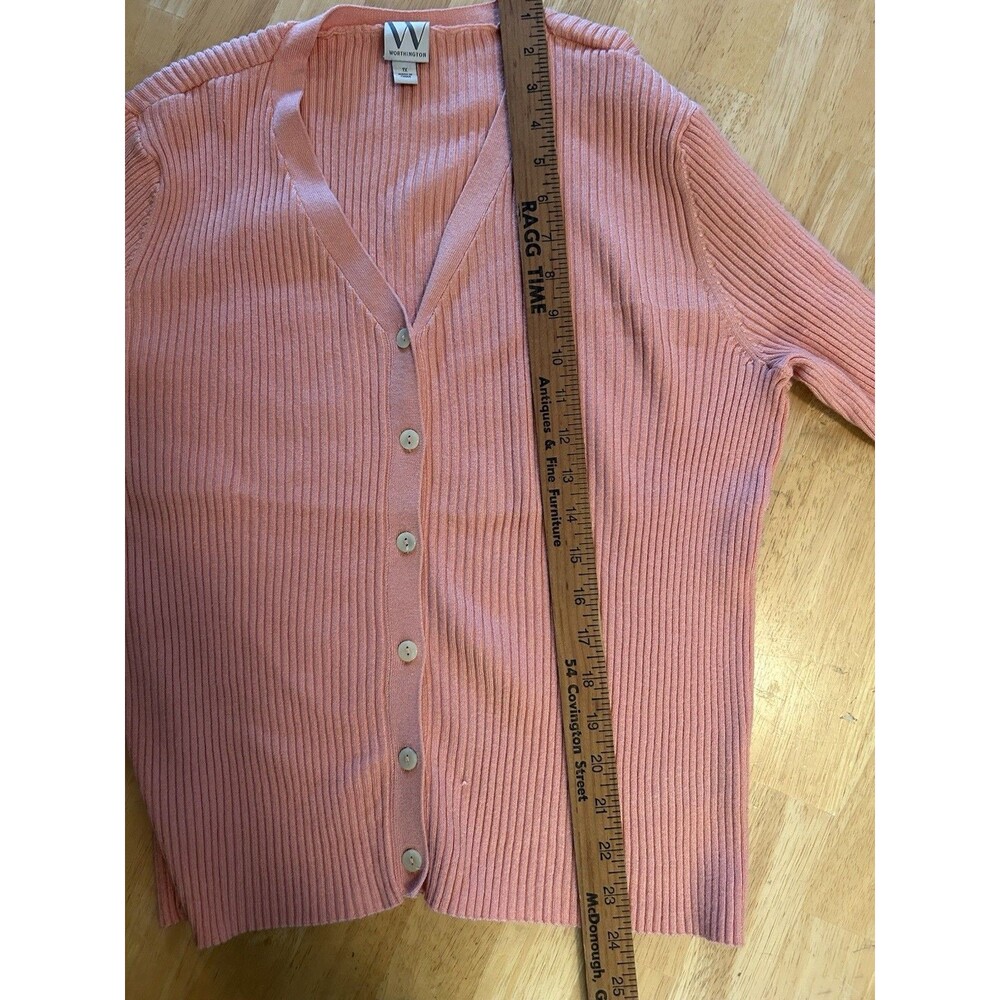 Worthington Peach Ribbed Button Front Cardigan Sweater Women’s 1X Soft Chic - Picture 13 of 13